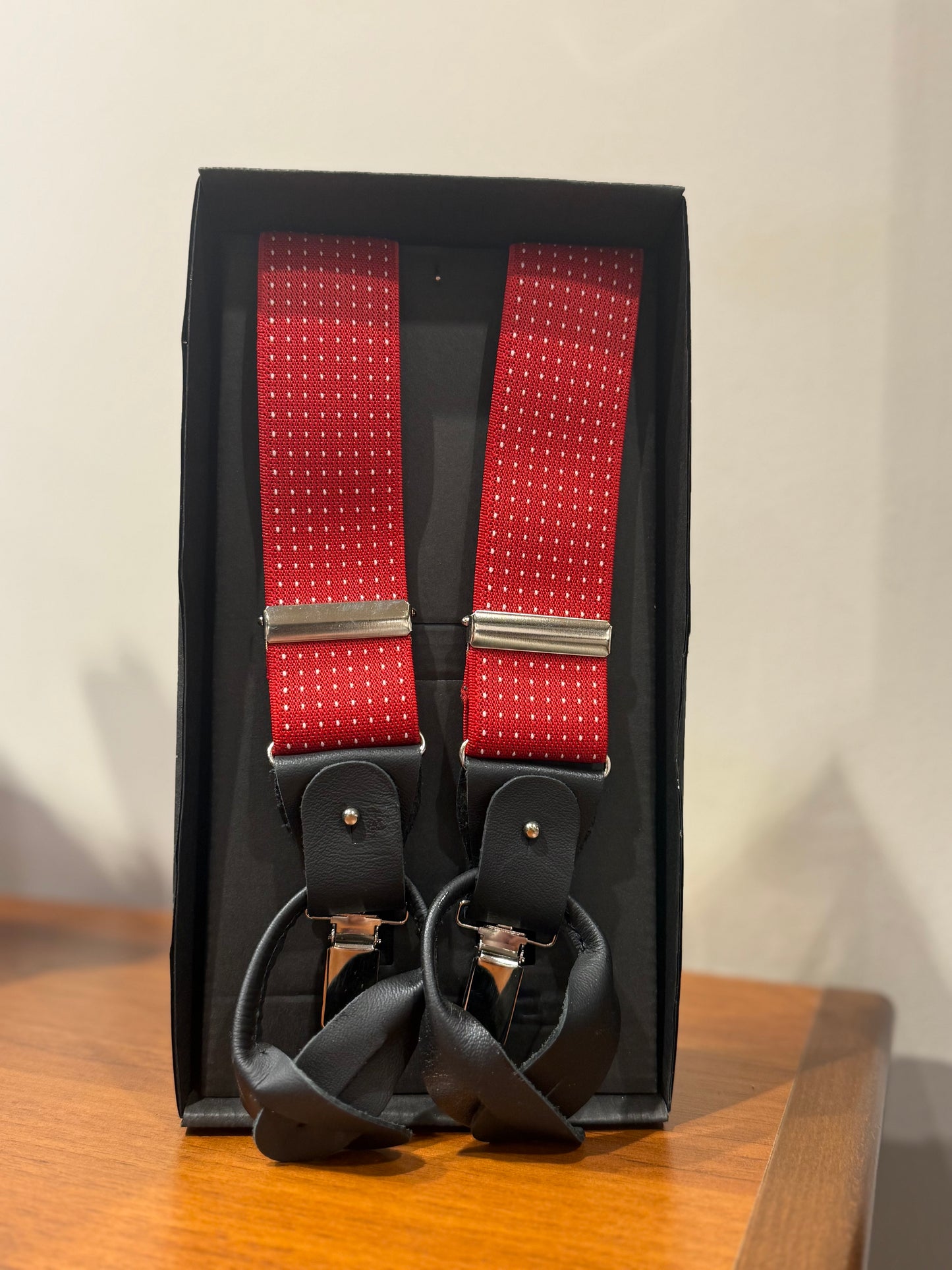 Bretelle rosse pois bianco