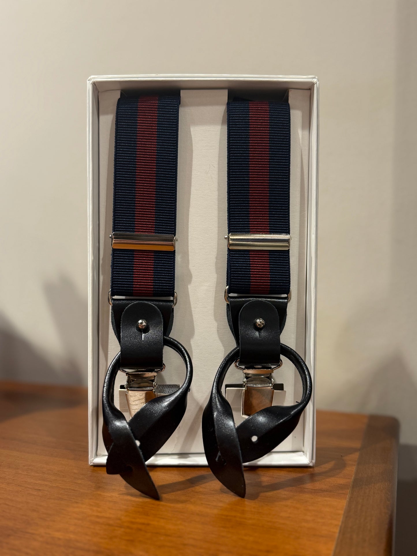 Bretella rigata blu bordeaux