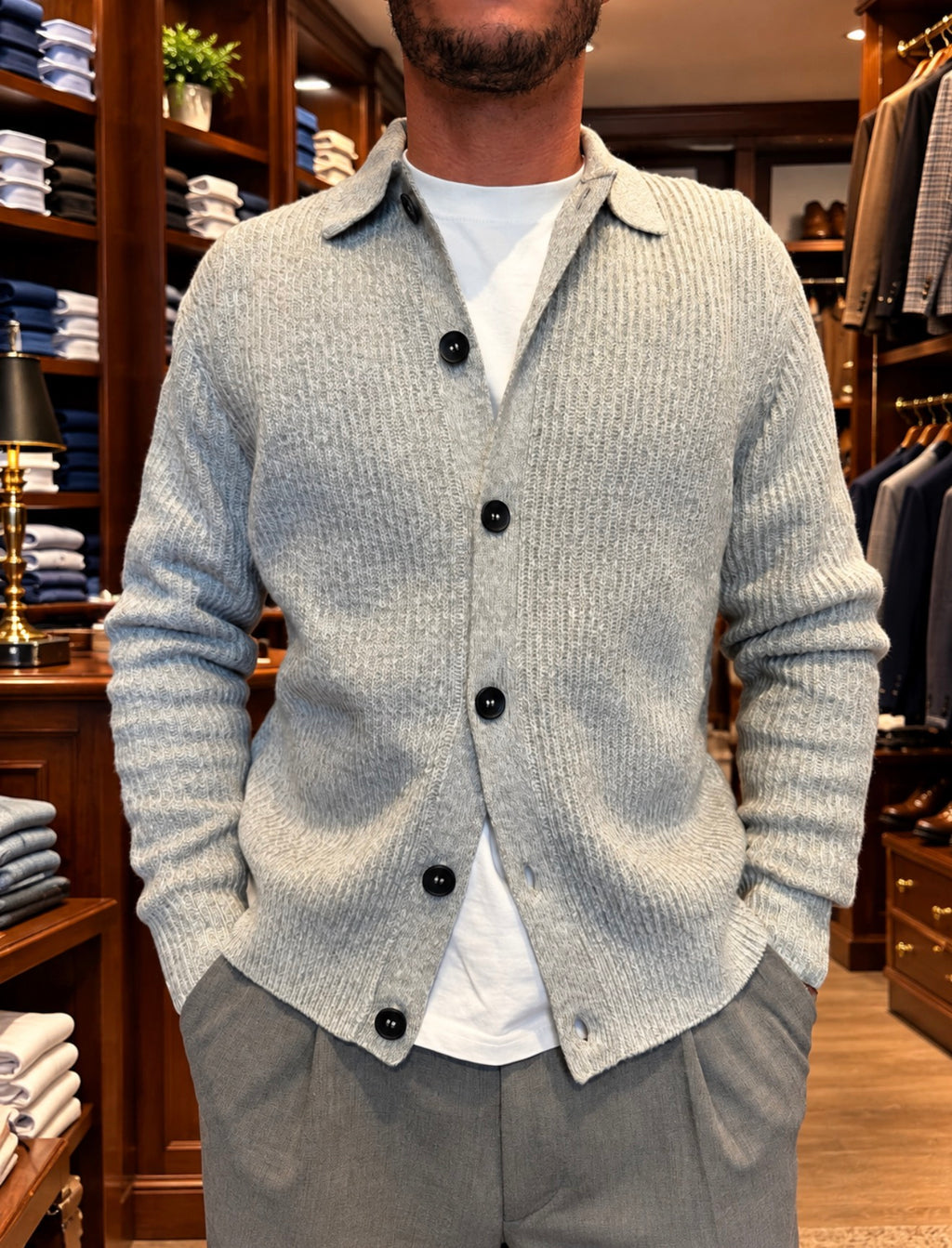 Cardigan giacca con bottoni in misto lana