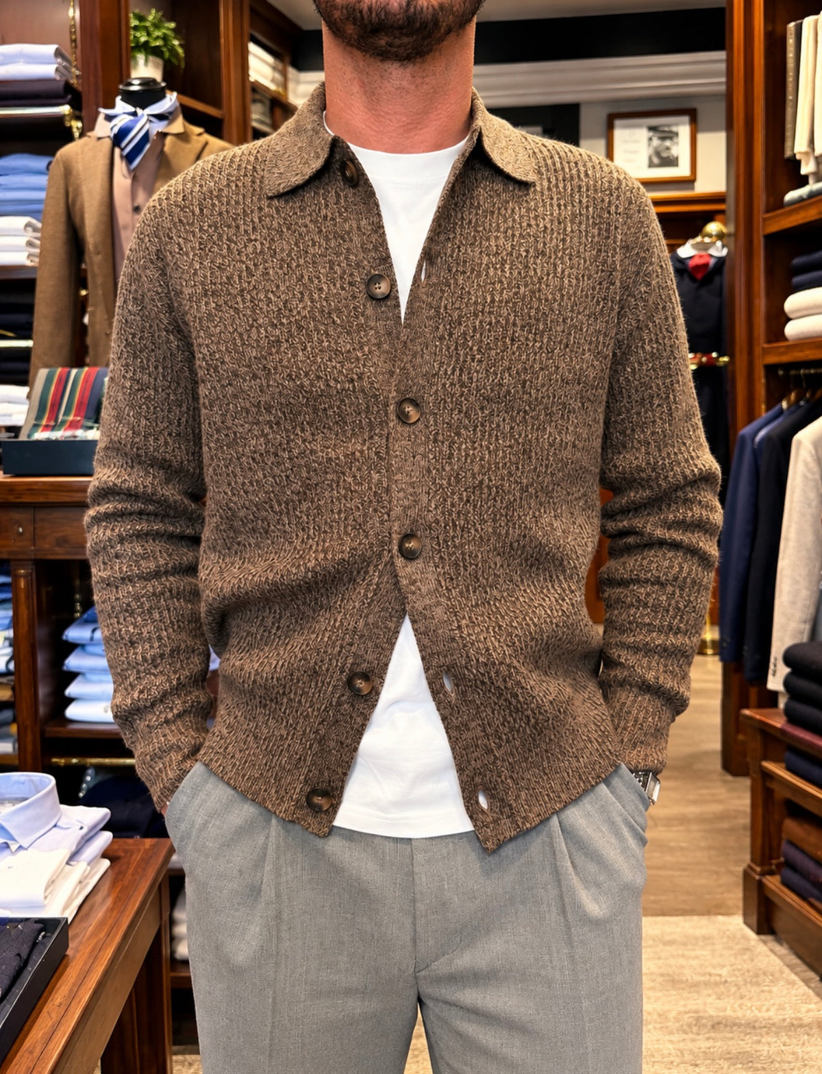 Cardigan giacca con bottoni in misto lana