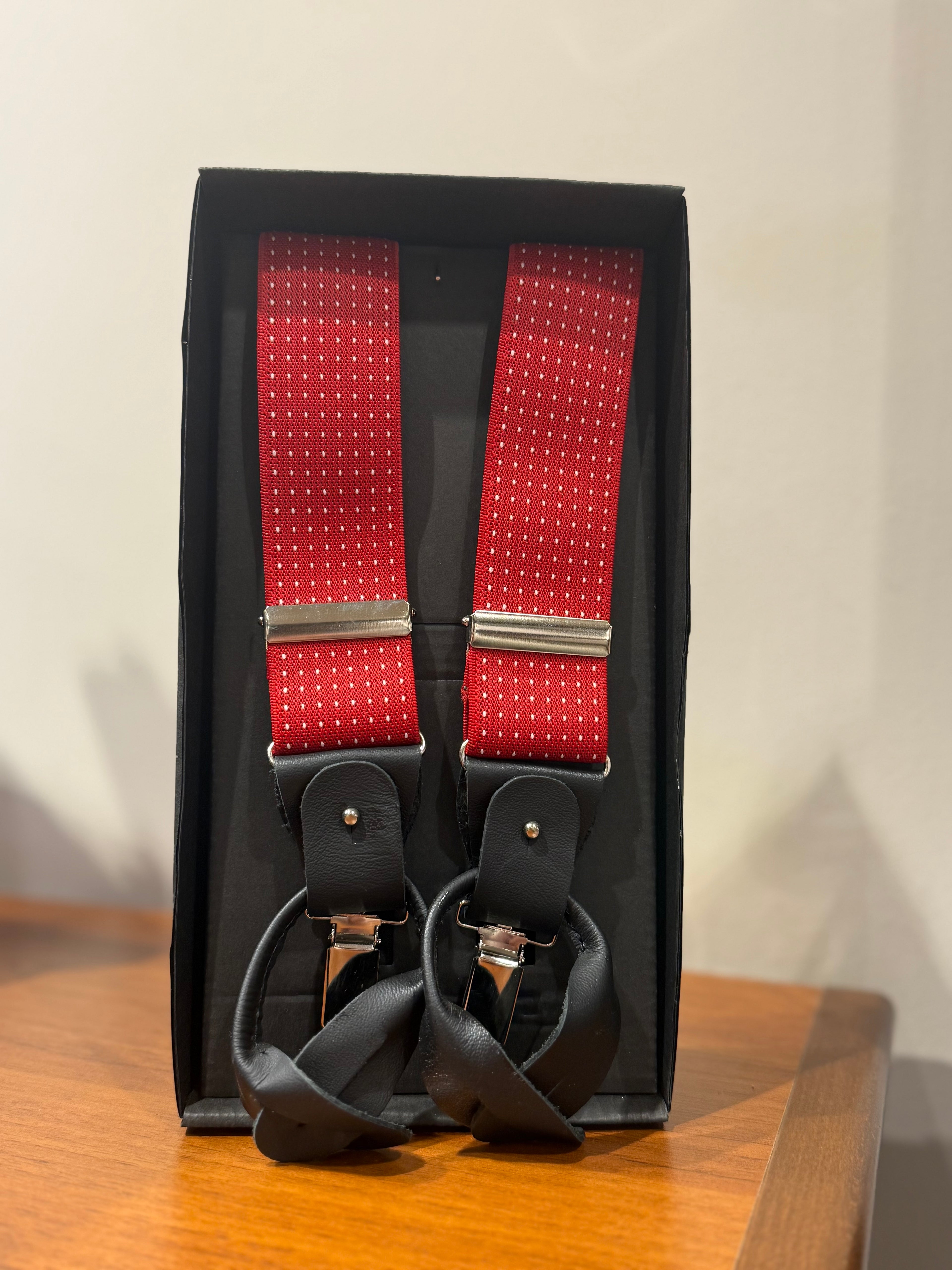 Bretelle rosse pois bianco