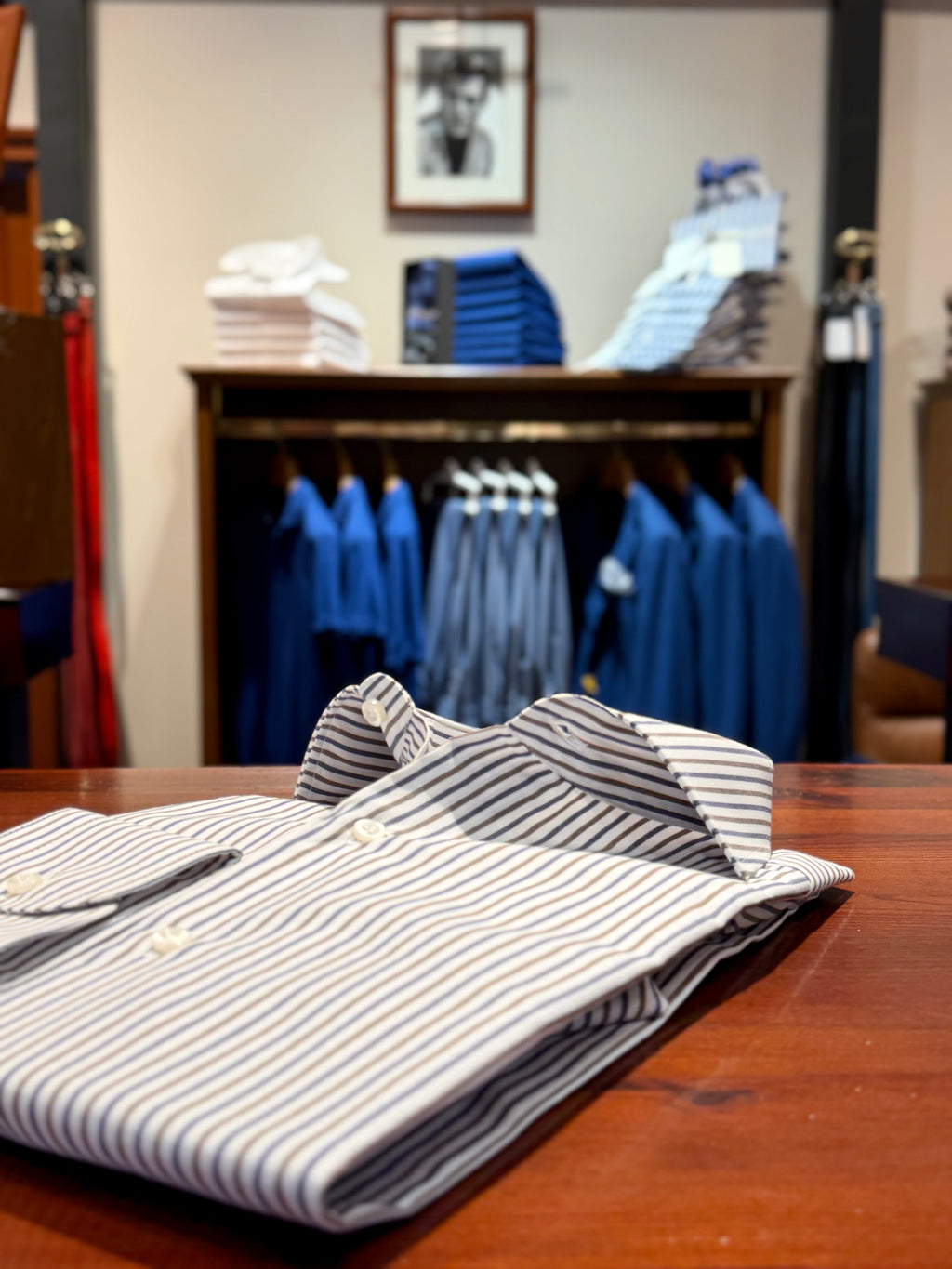 Camicia doppia riga blu marrone