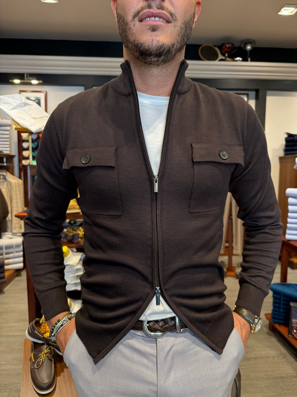 Cardigan full zip con tasche