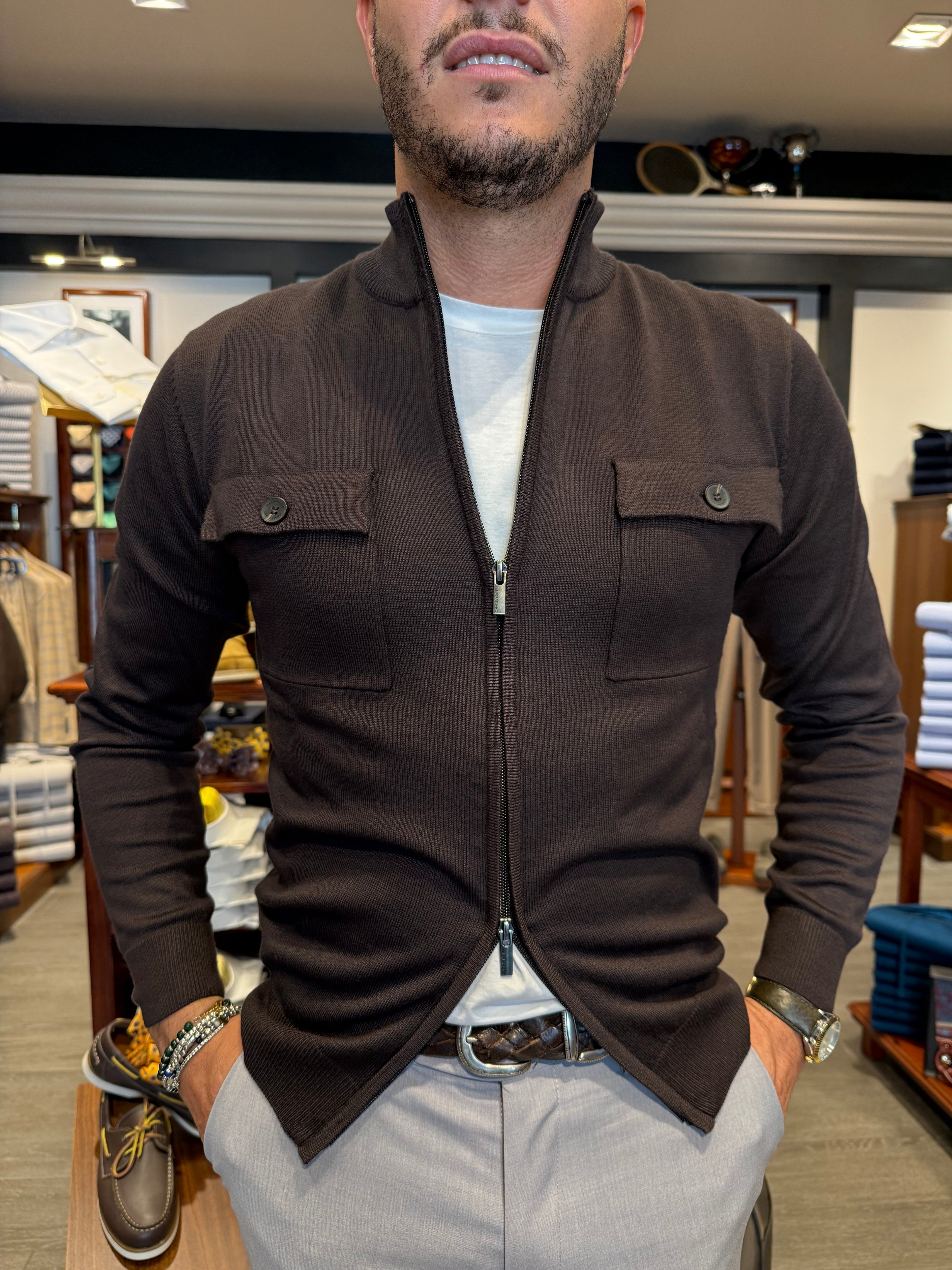 Cardigan full zip con tasche