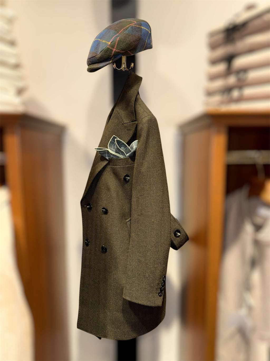 Cappotto doppio petto spigato verde