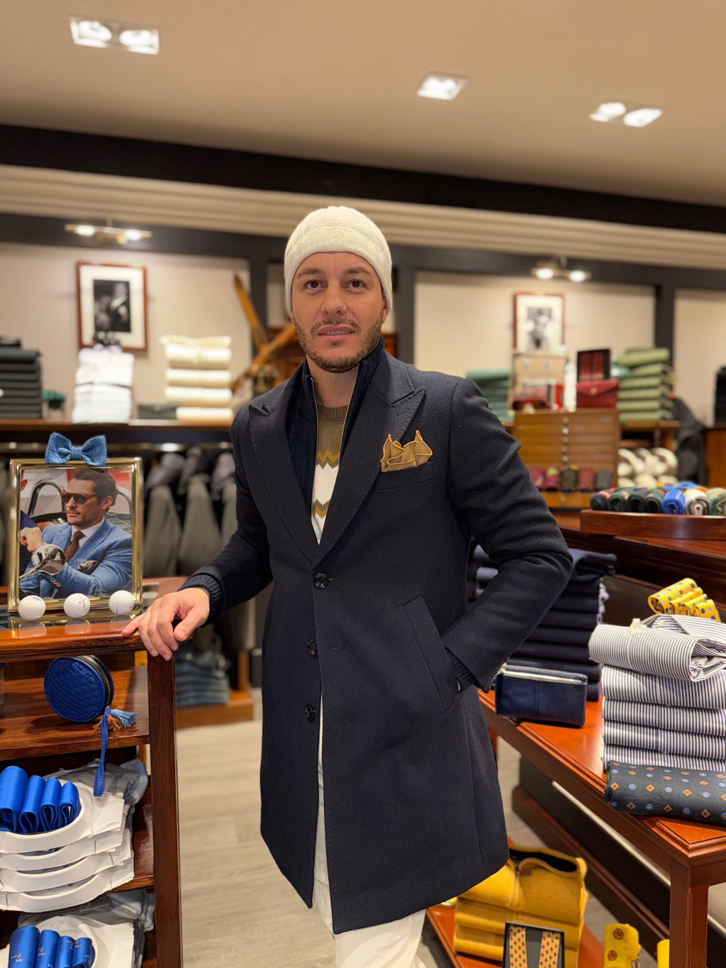 Cappotto mono petto spigato blu