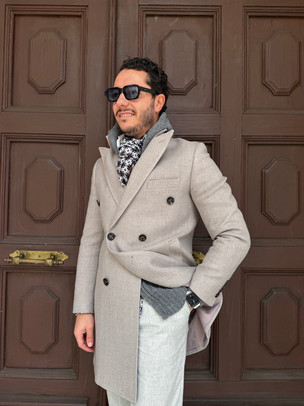 Cappotto doppio petto spigato beige