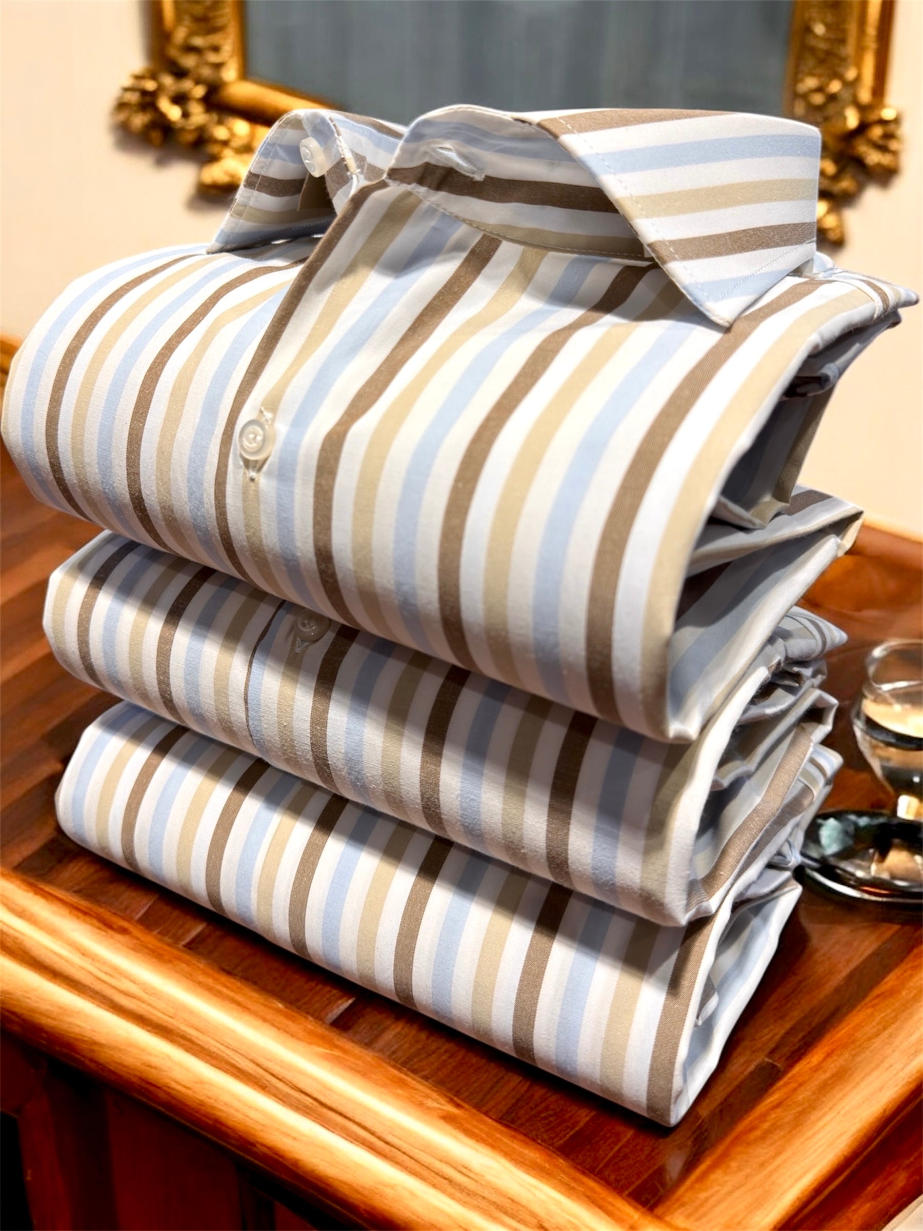 Camicia Righe Elegance Beige e Azzurro