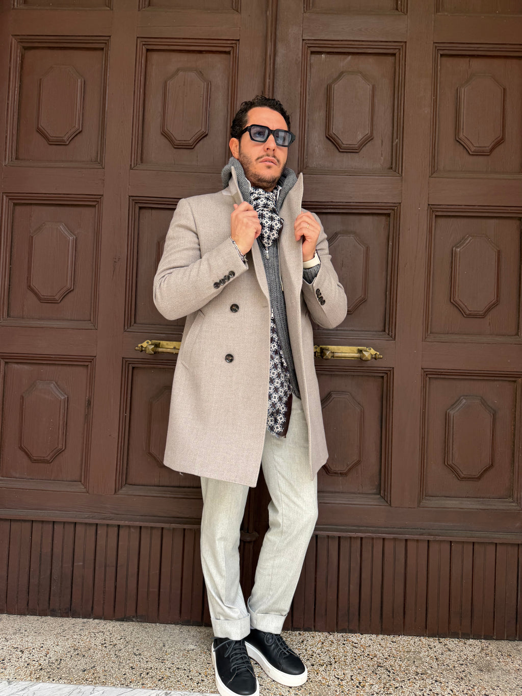 Cappotto doppio petto spigato beige