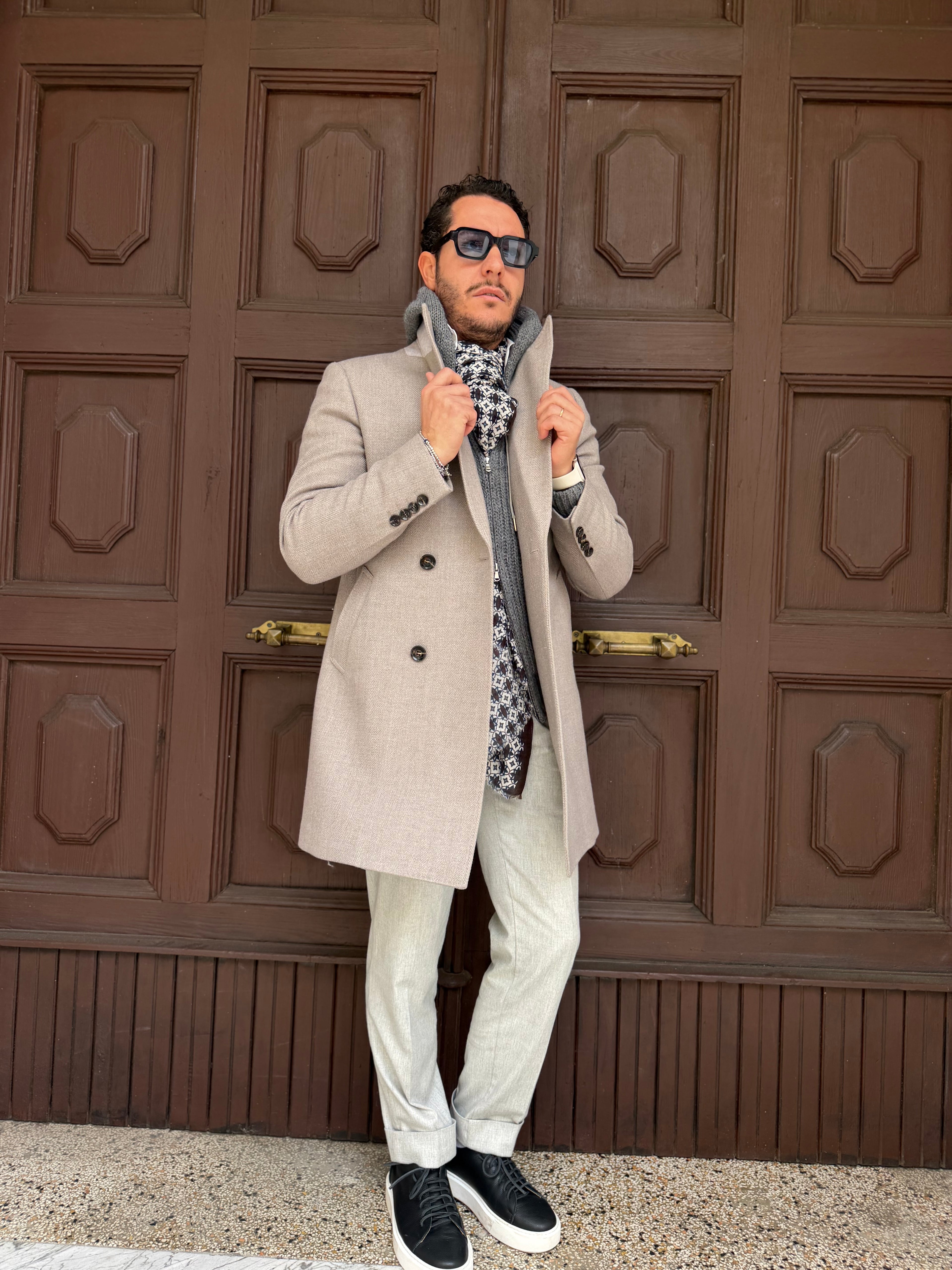 Cappotto doppio petto spigato beige