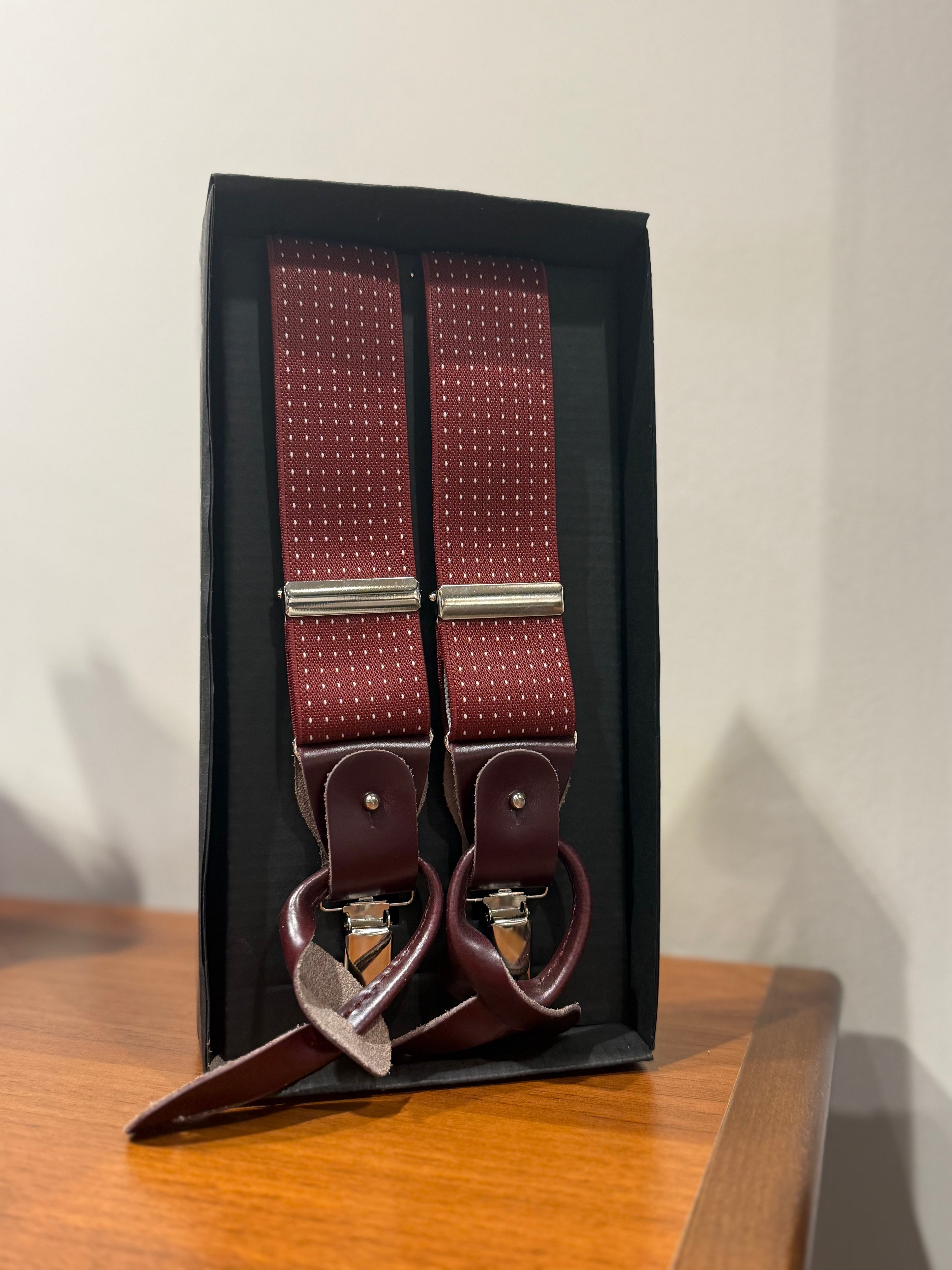 Bretella bordeaux pois bianco