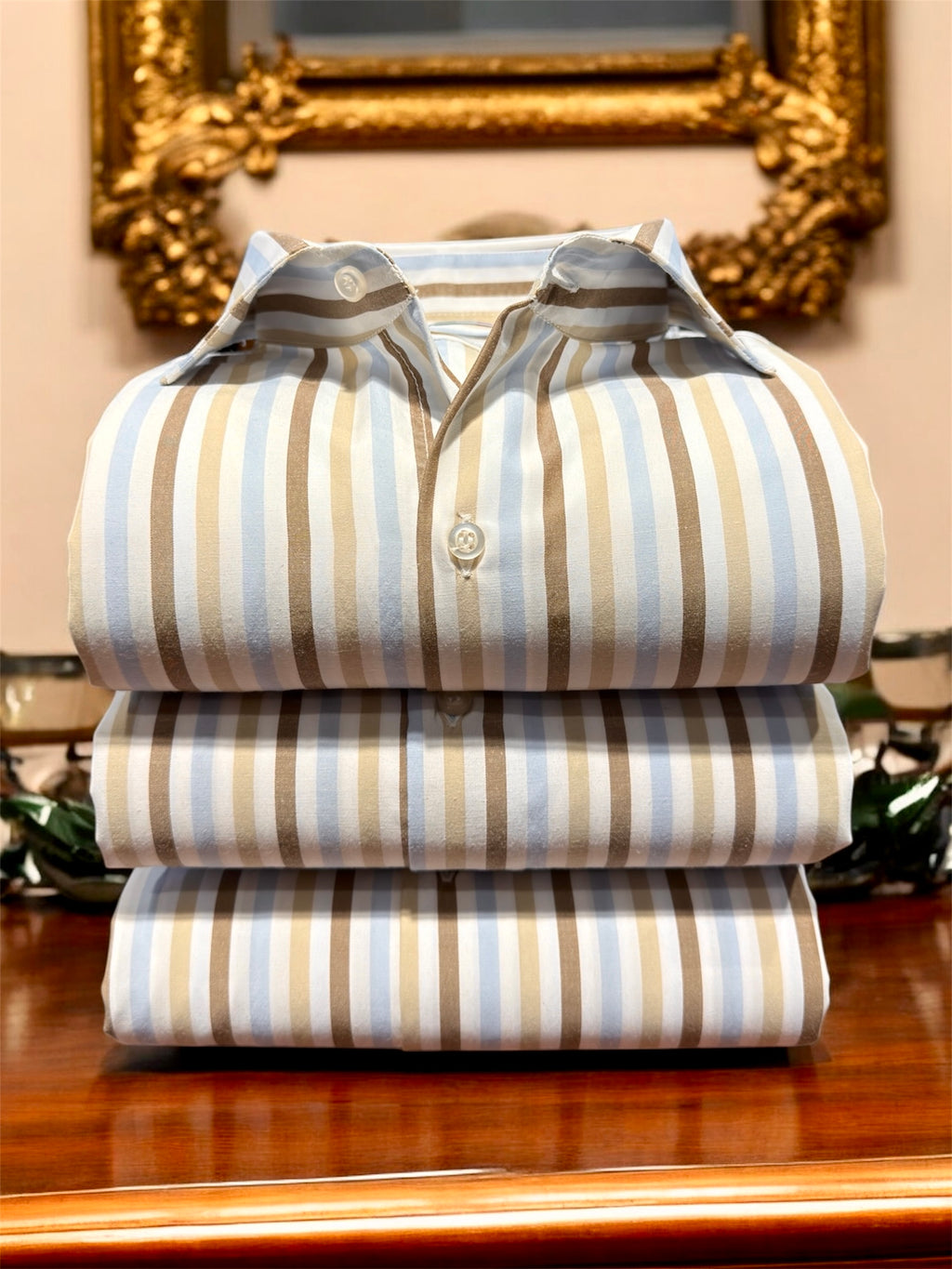 Camicia Righe Elegance Beige e Azzurro