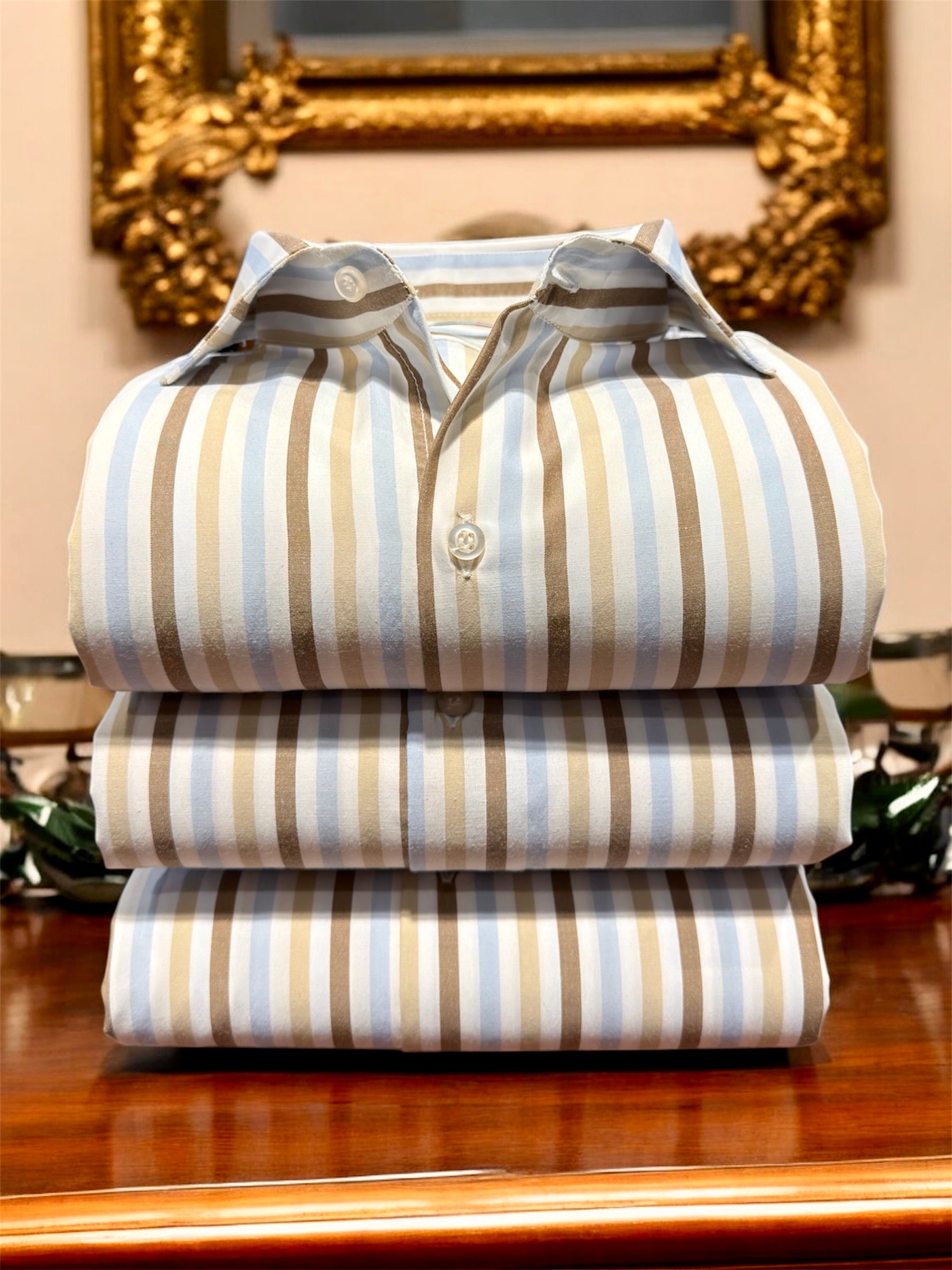 Camicia Righe Elegance Beige e Azzurro