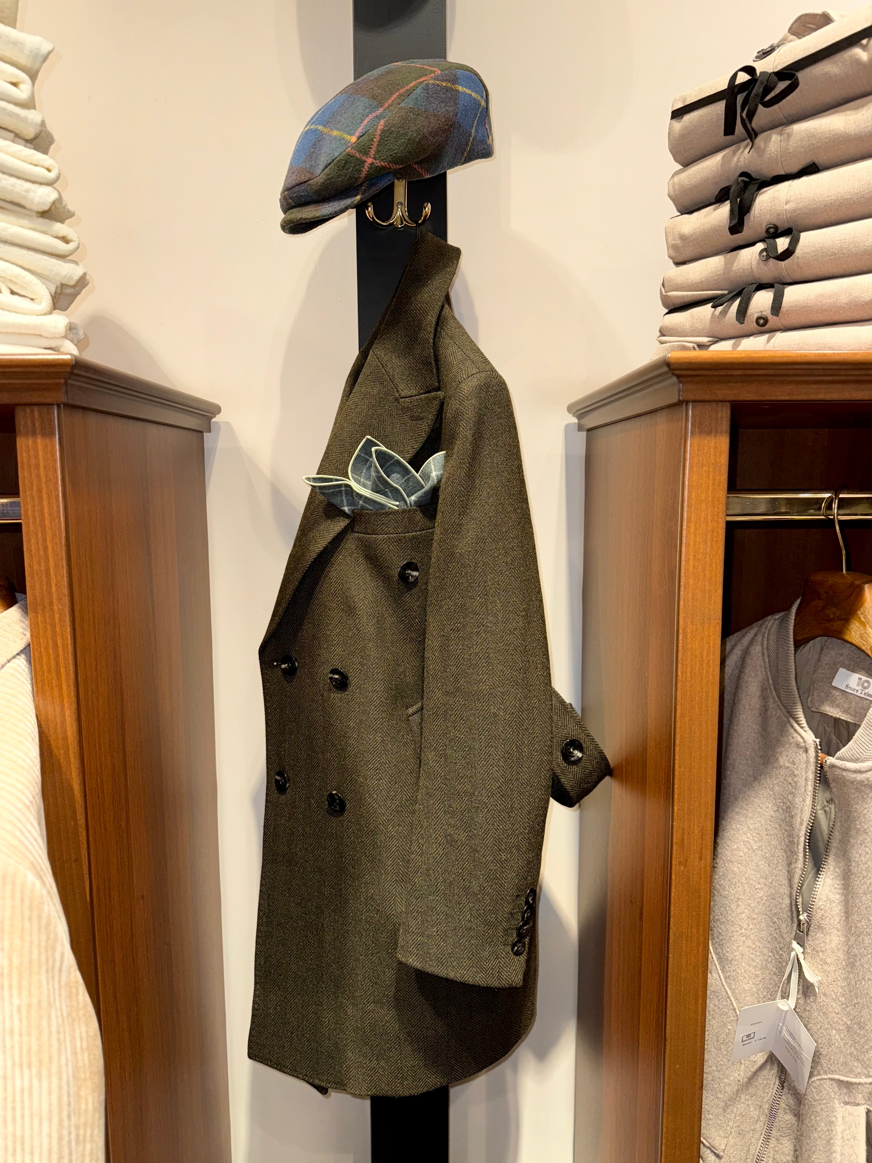 Cappotto doppio petto spigato verde