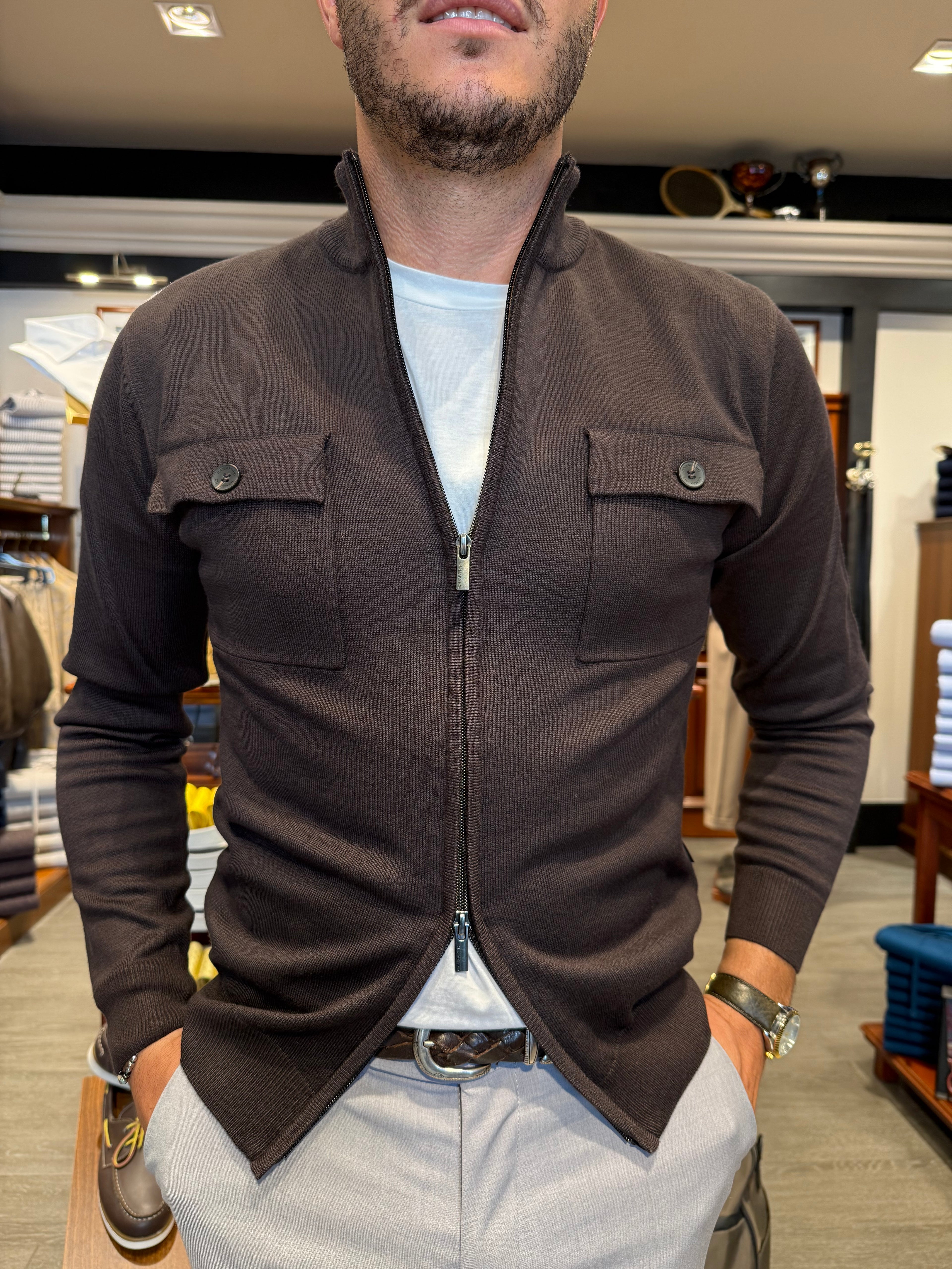 Cardigan full zip con tasche