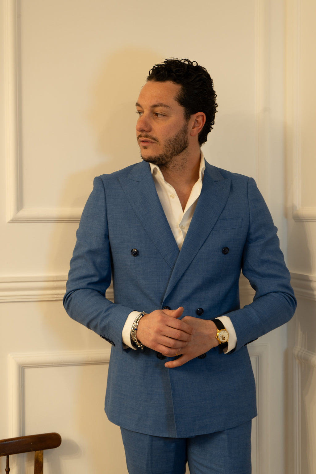 Abito doppio petto celeste grisaglia