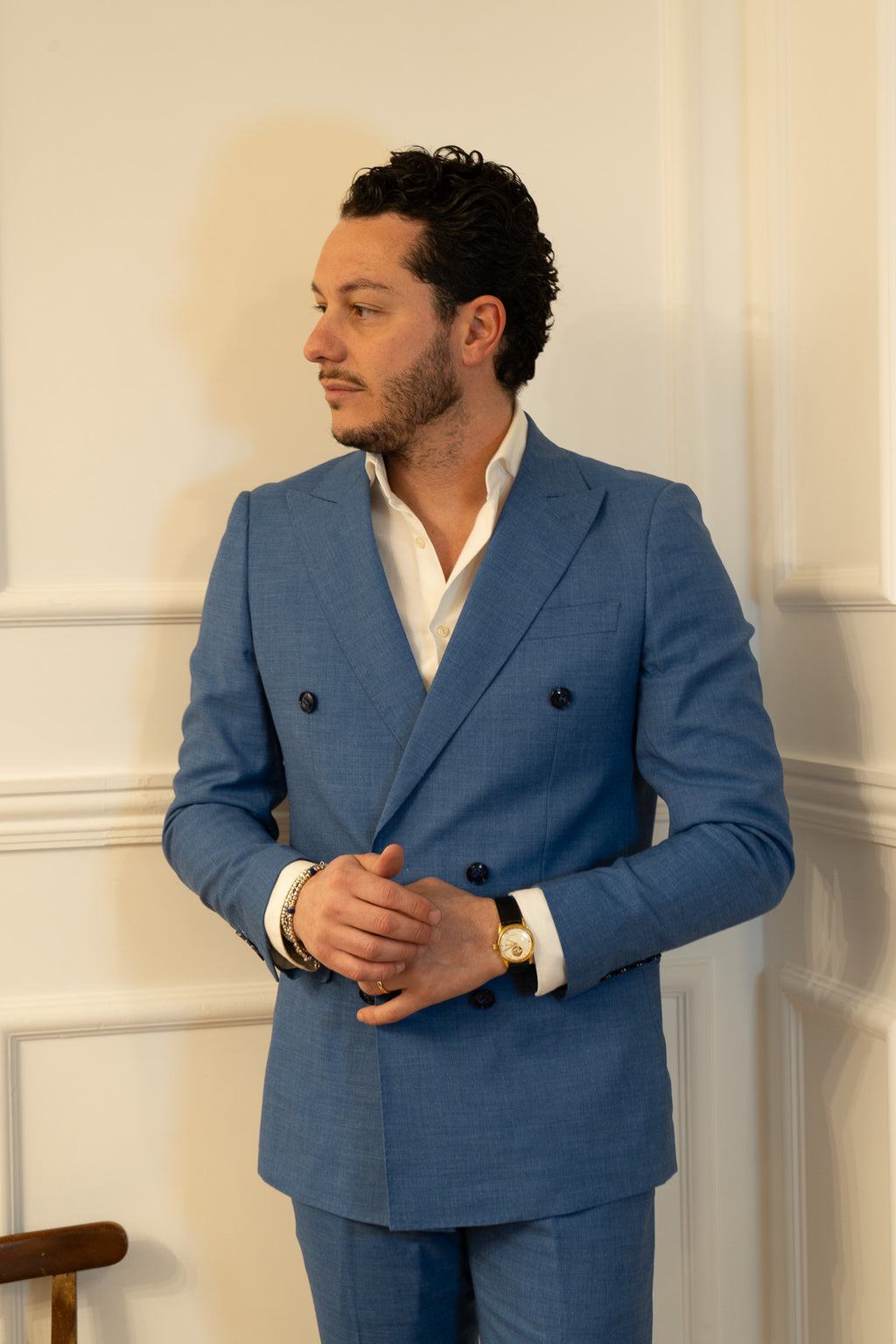 Abito doppio petto celeste grisaglia