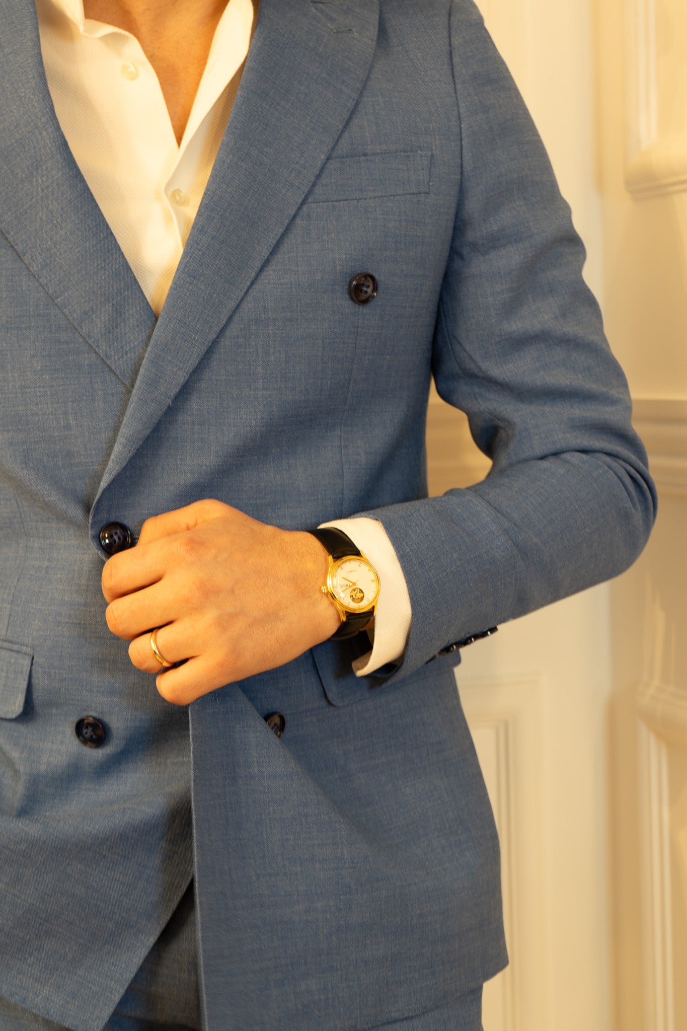 Abito doppio petto celeste grisaglia