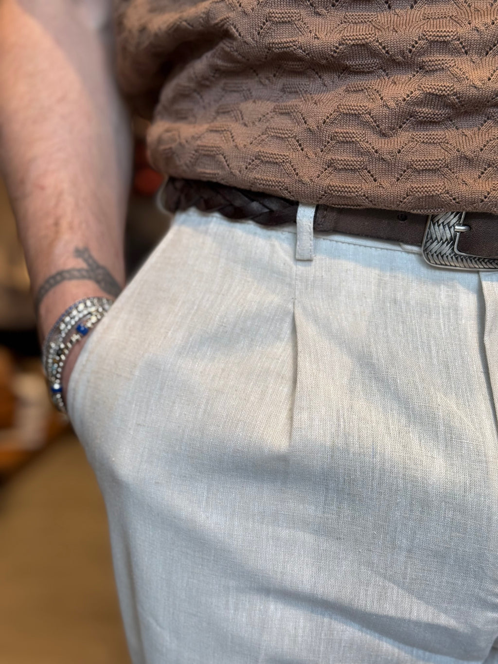 Pantalone lino con pinces