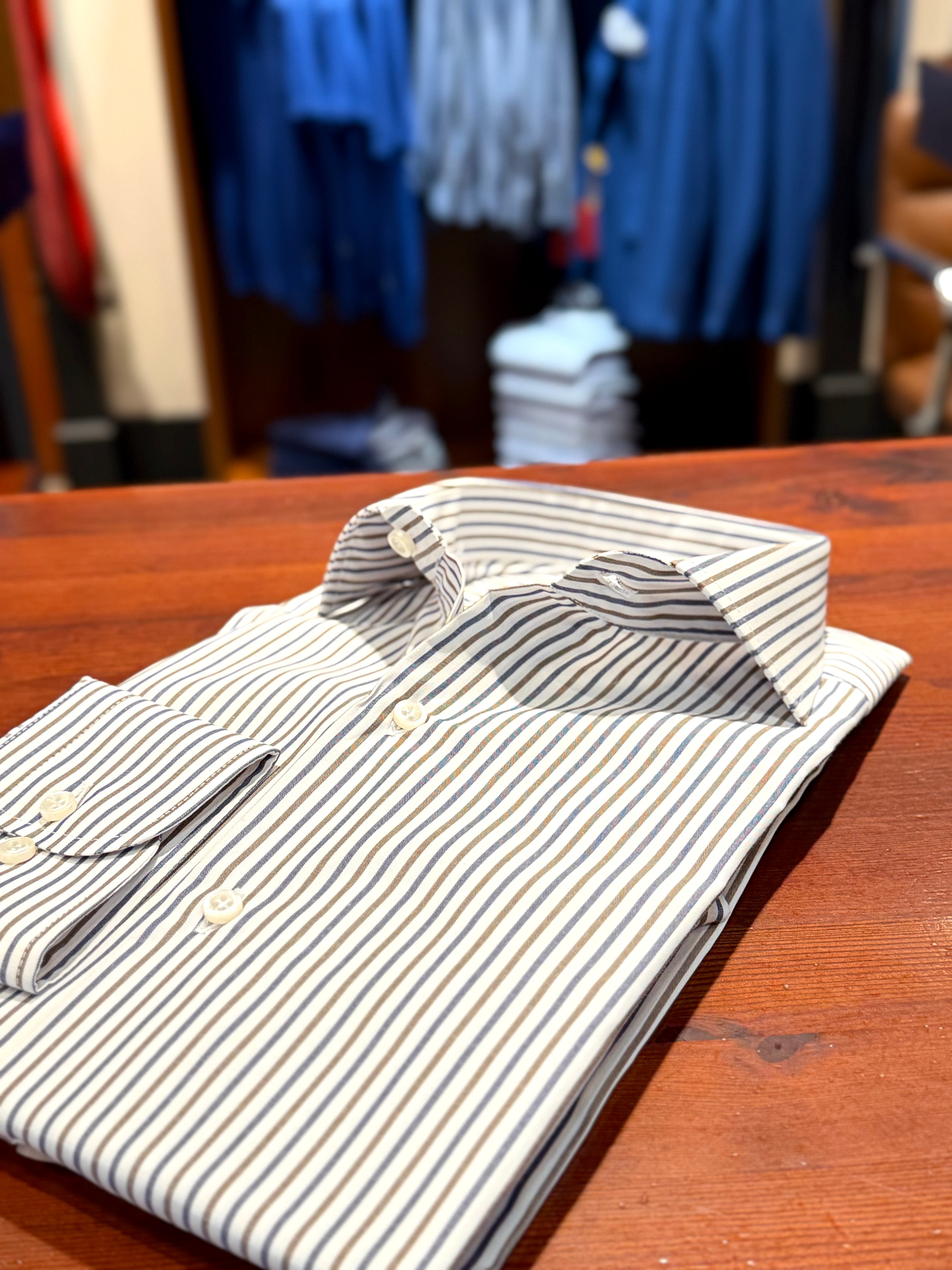 Camicia doppia riga blu marrone