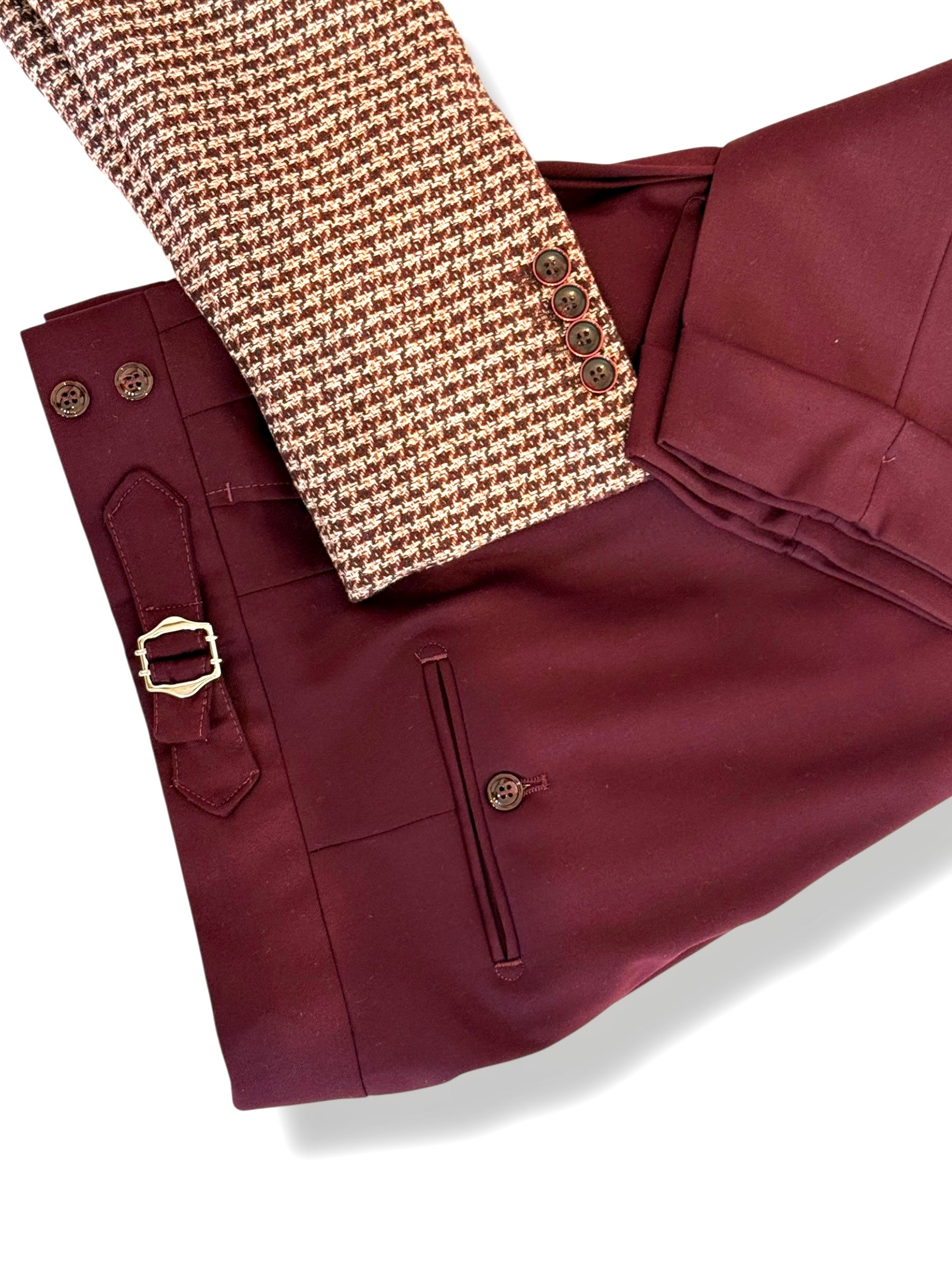 Pantalone vita alta con regolatori bordeaux