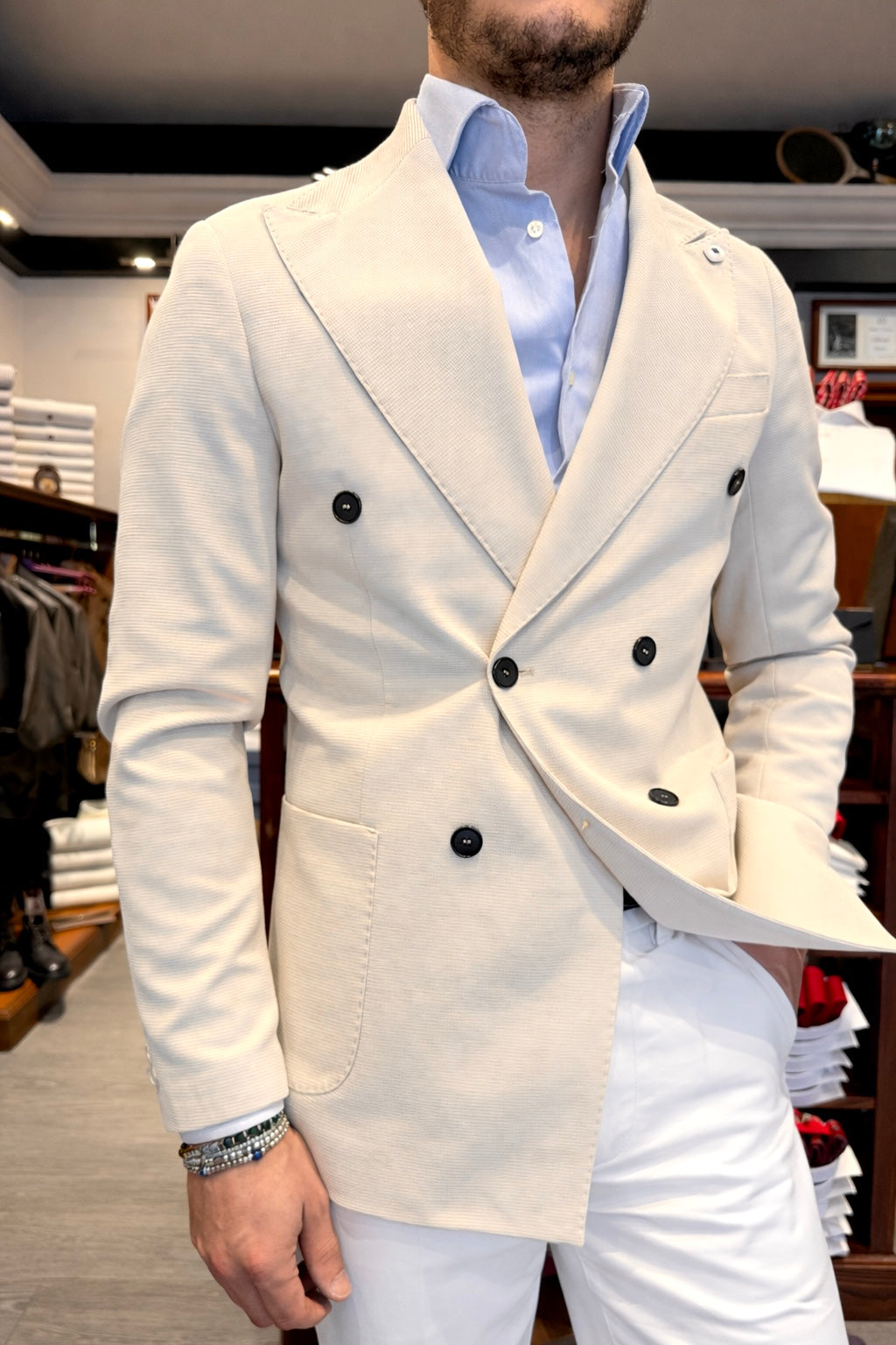 Giacca doppio petto nido d’ape