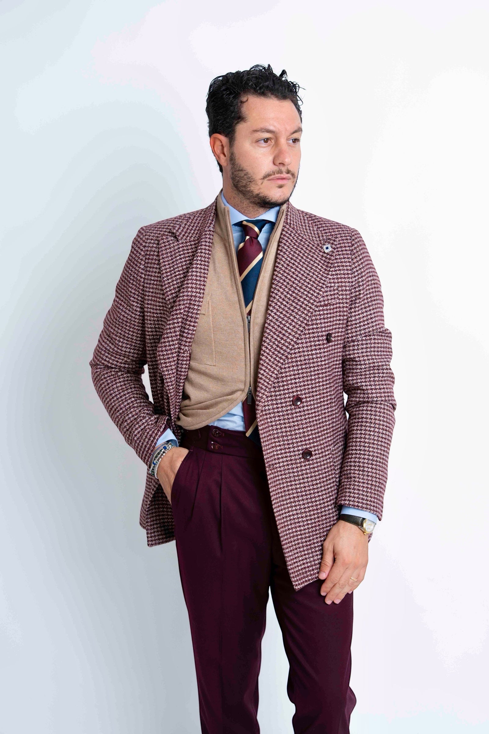 Giacca pied poule bourdeaux