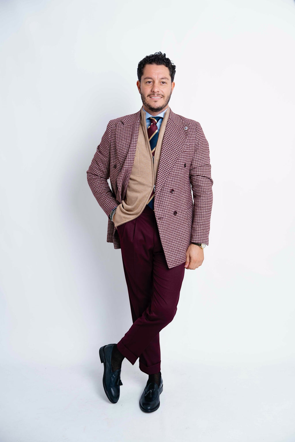 Giacca pied poule bourdeaux