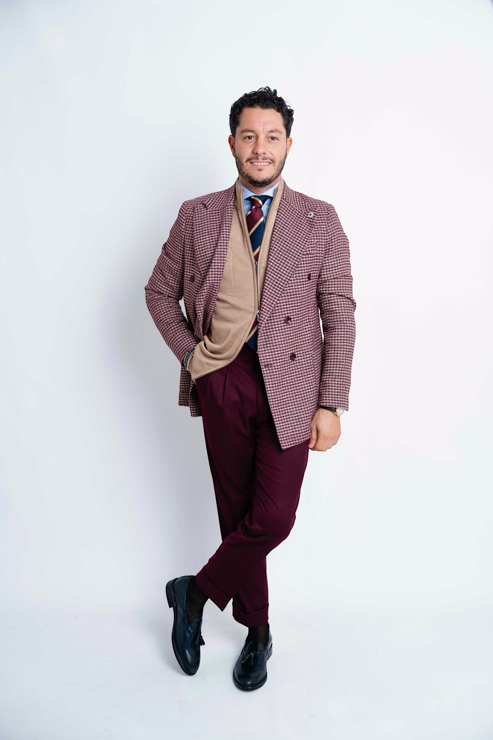 Giacca pied poule bourdeaux