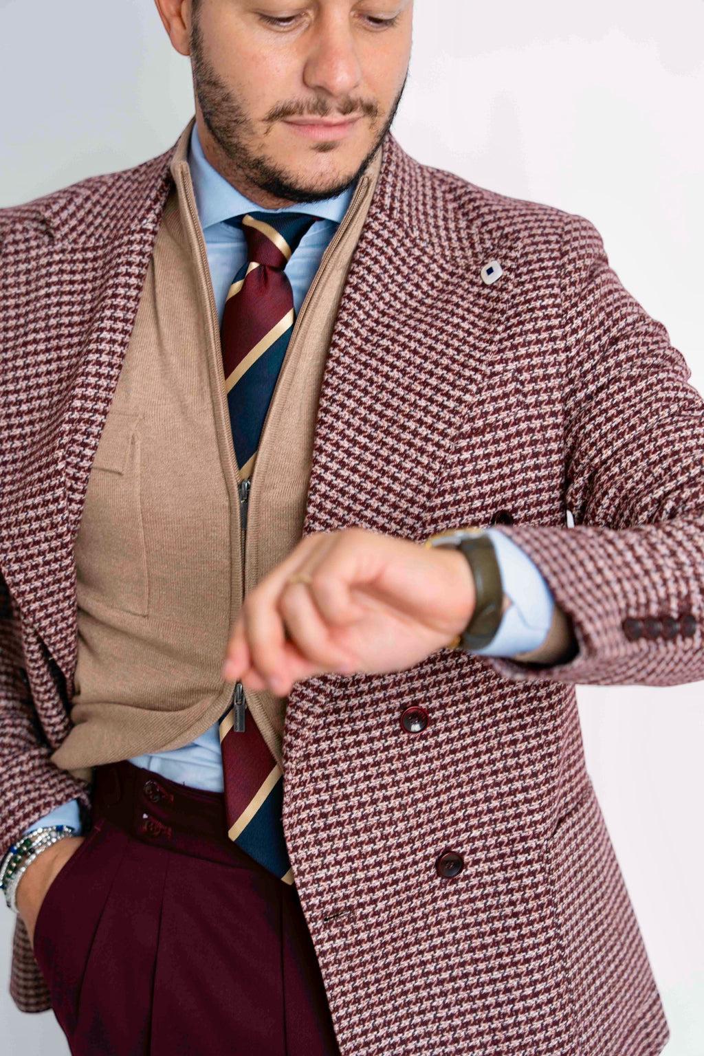 Giacca pied poule bourdeaux