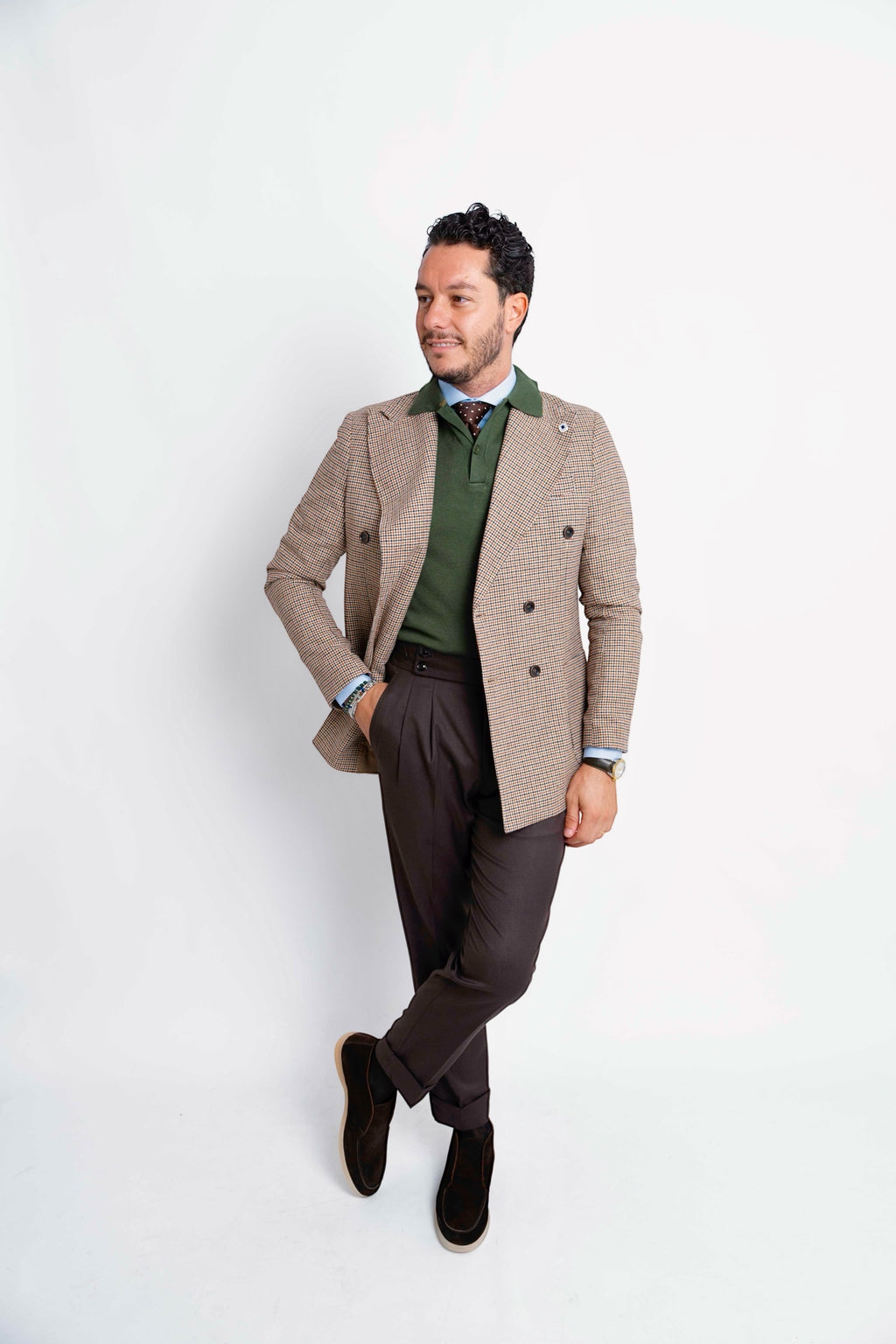 Pantalone vita alta con regolatori marrone