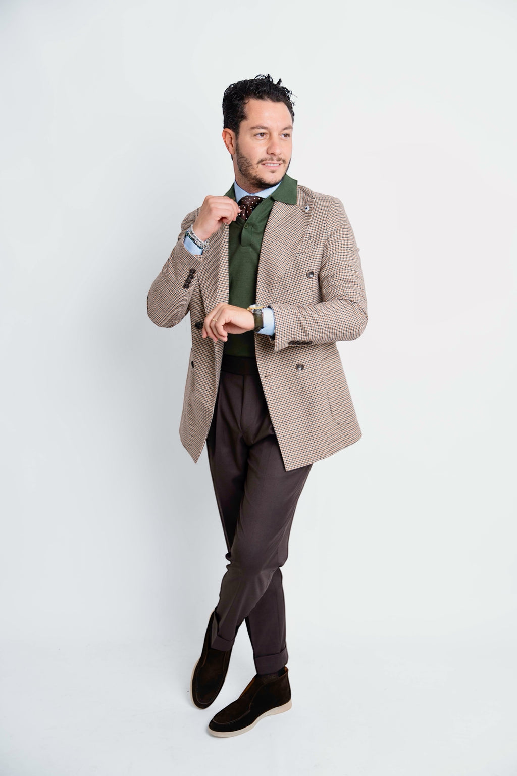 Pantalone vita alta con regolatori marrone