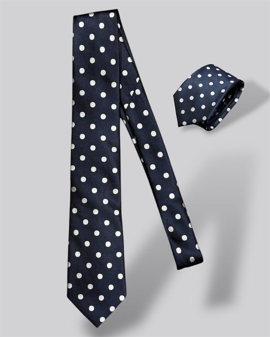 Cravatta fondo blu pois ghiaccio Made in Italy