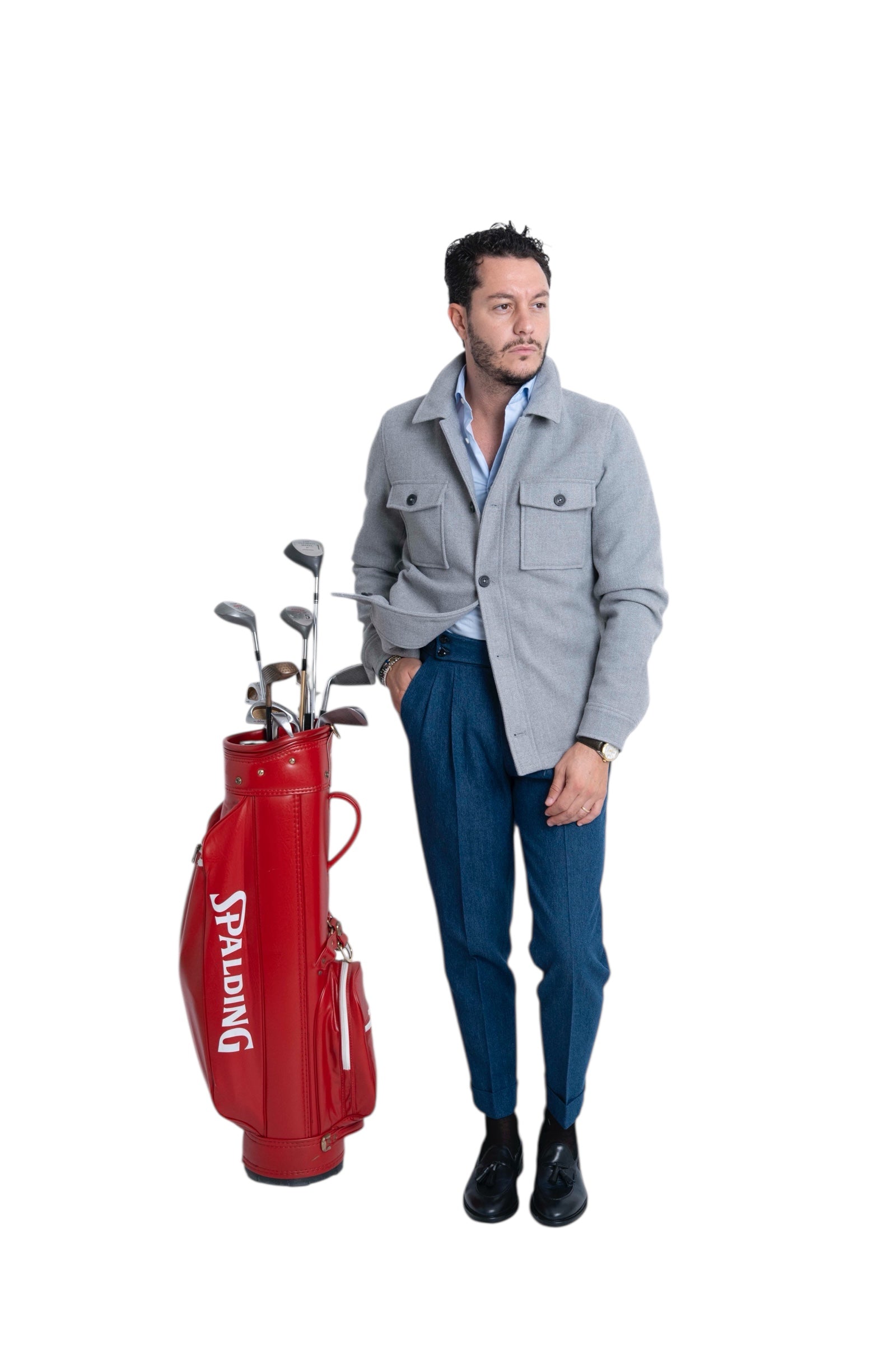 Jeans vita alta con regolatori celeste