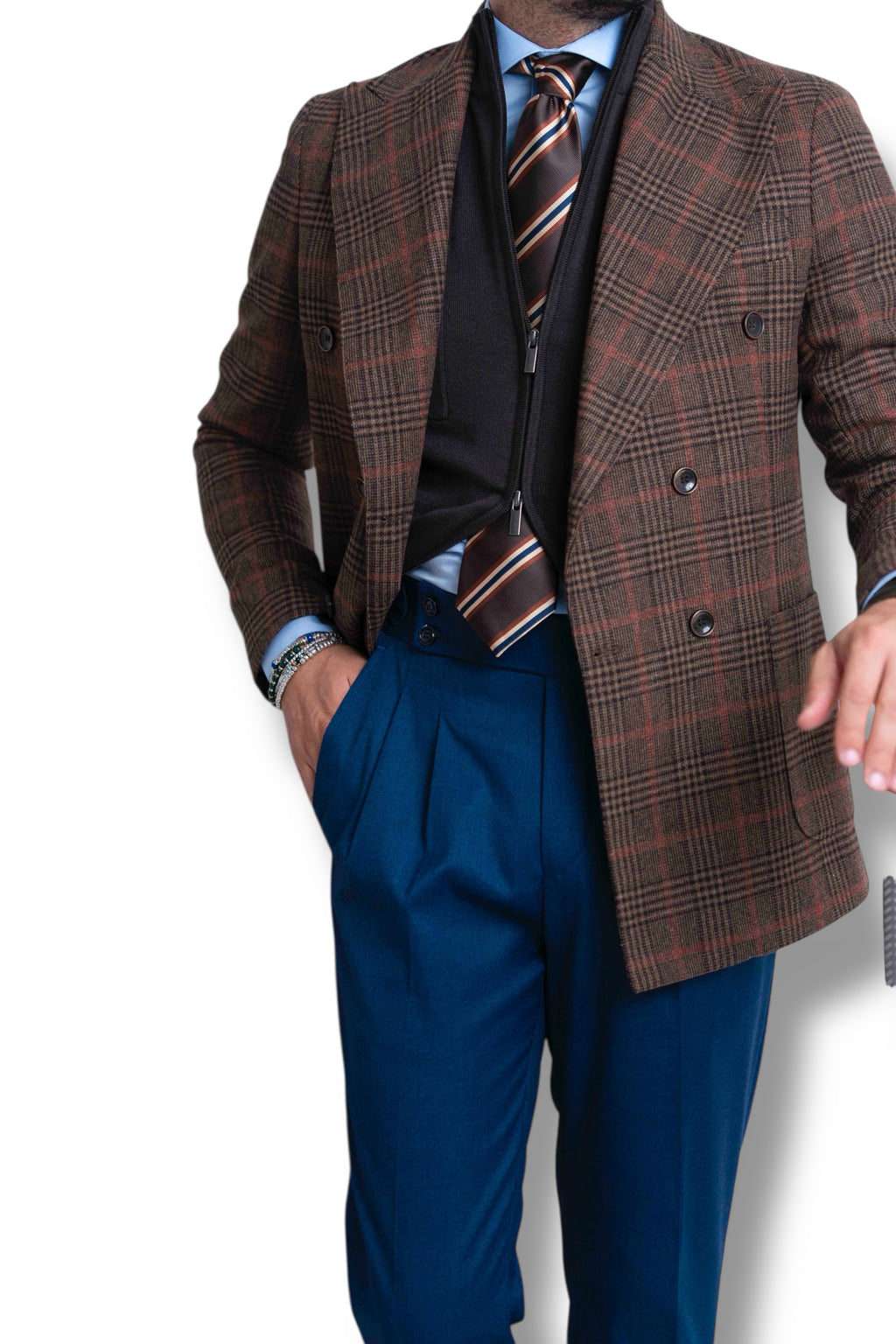 Pantalone vita alta con regolatori blu