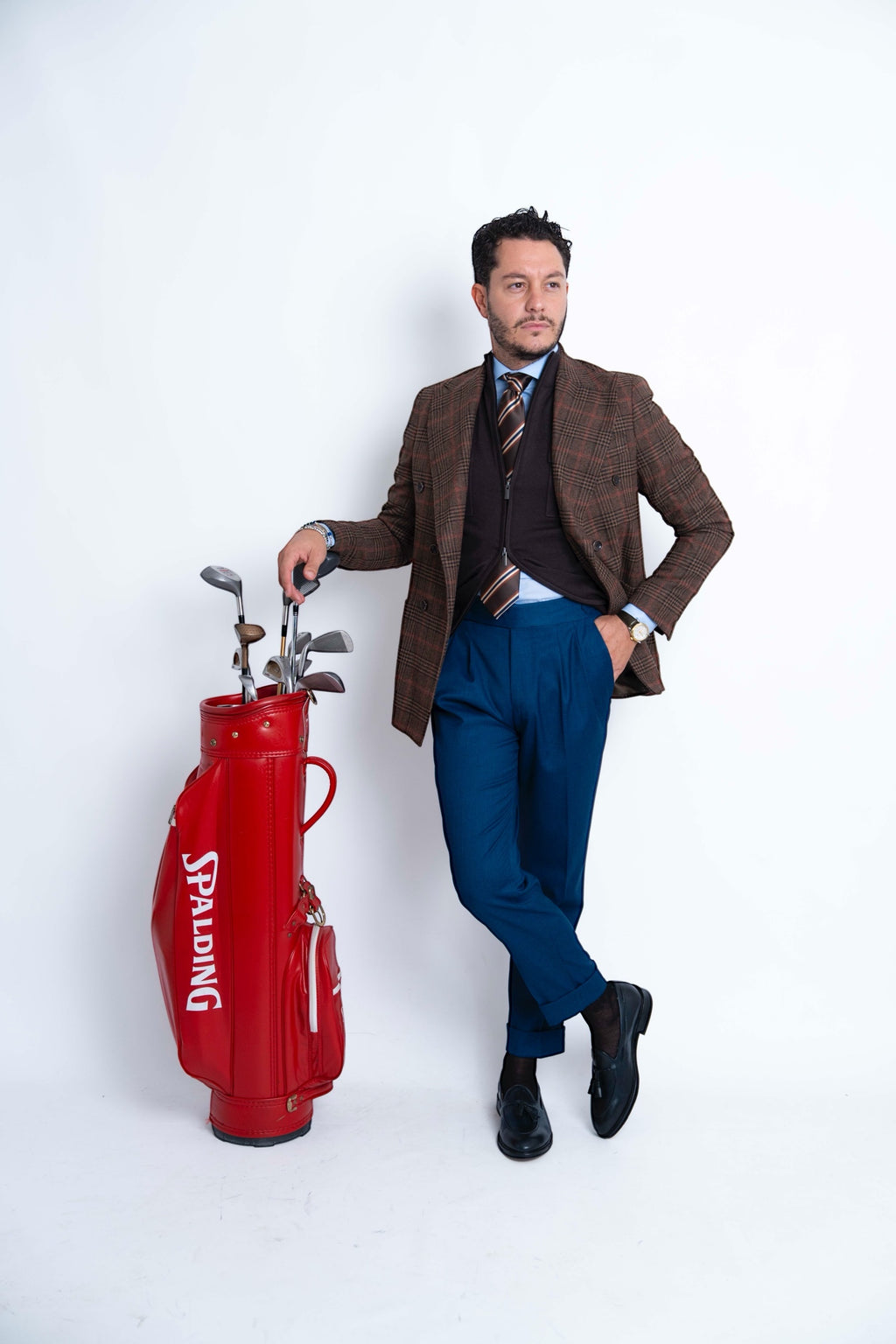 Pantalone vita alta con regolatori blu