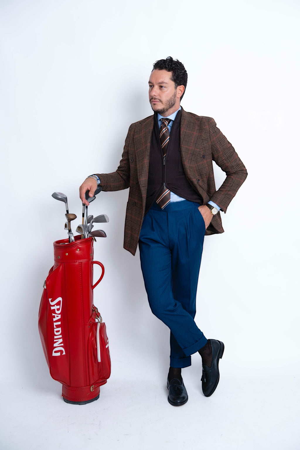 Pantalone vita alta con regolatori blu