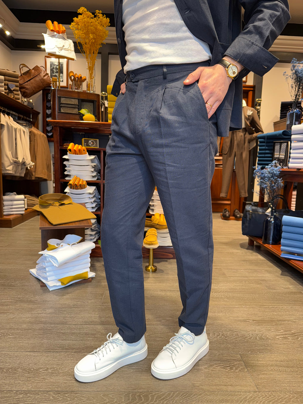 Pantalone lino con pinces