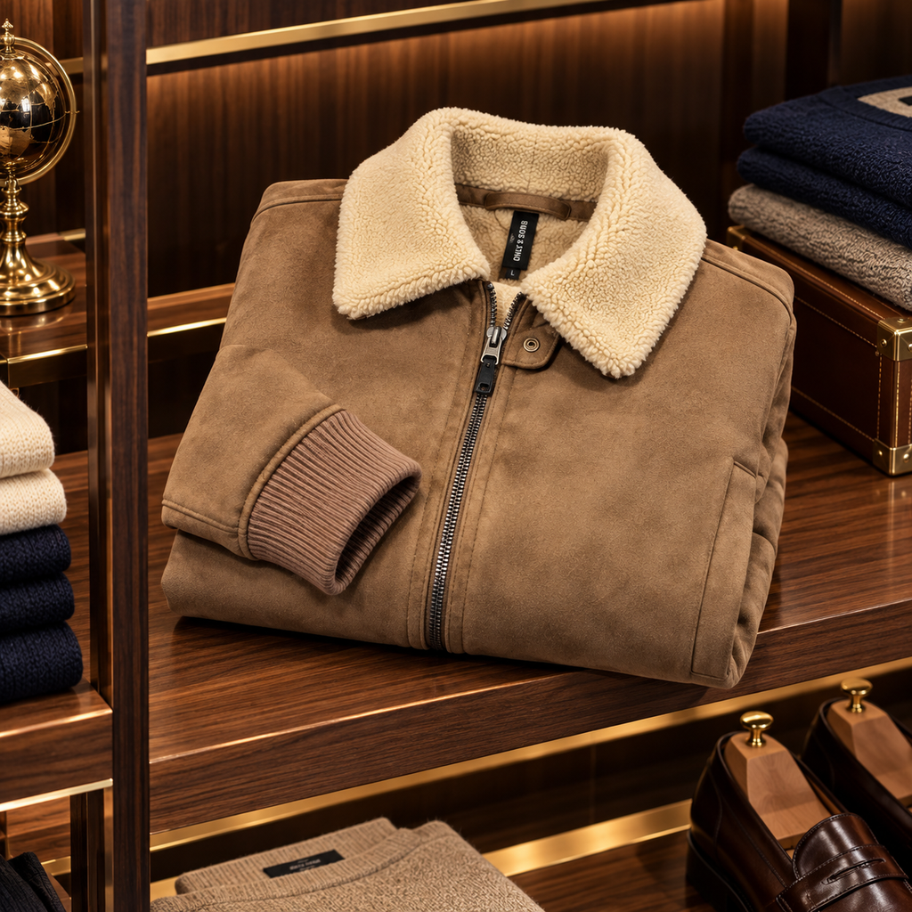 Bomber in suede con collo shearling