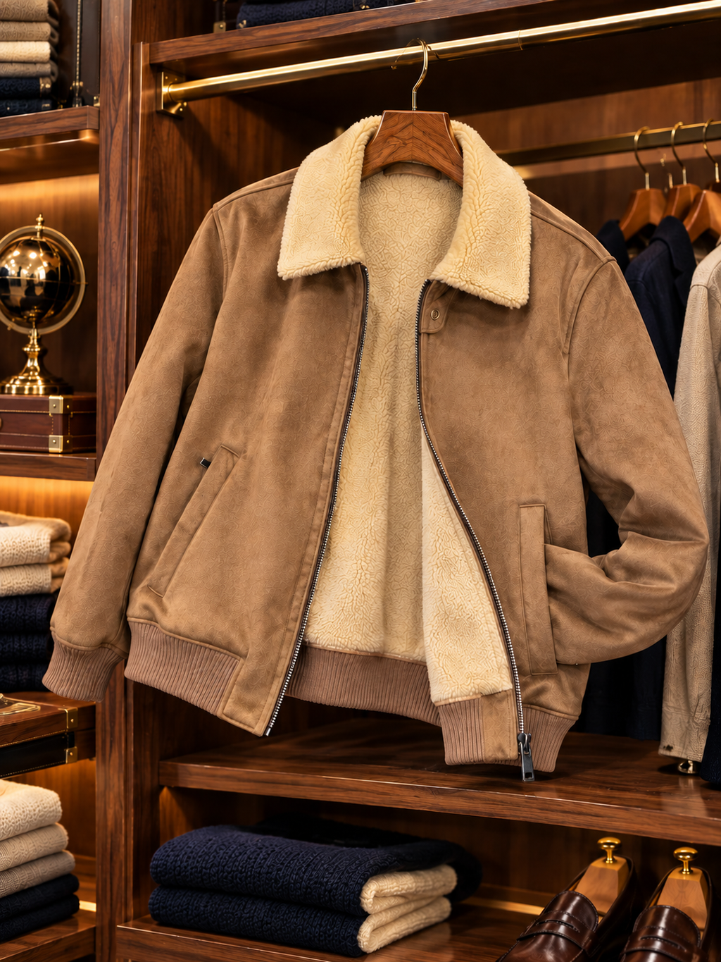 Bomber in suede con collo shearling